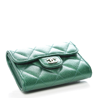 Chanel Metallic Caviar Quilted Card Holder Wallet Green 4 of 10