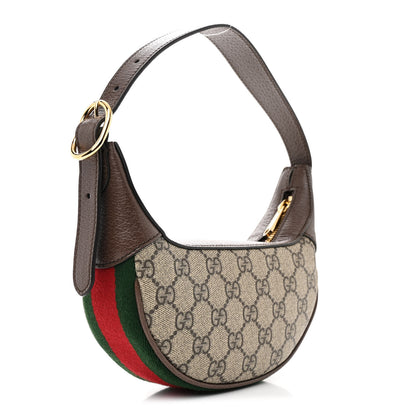 Gucci GG Supreme Monogram Textured Calfskin Web Mini Ophidia Half Moon Hobo Beige Ebony New Acero 3 of 11