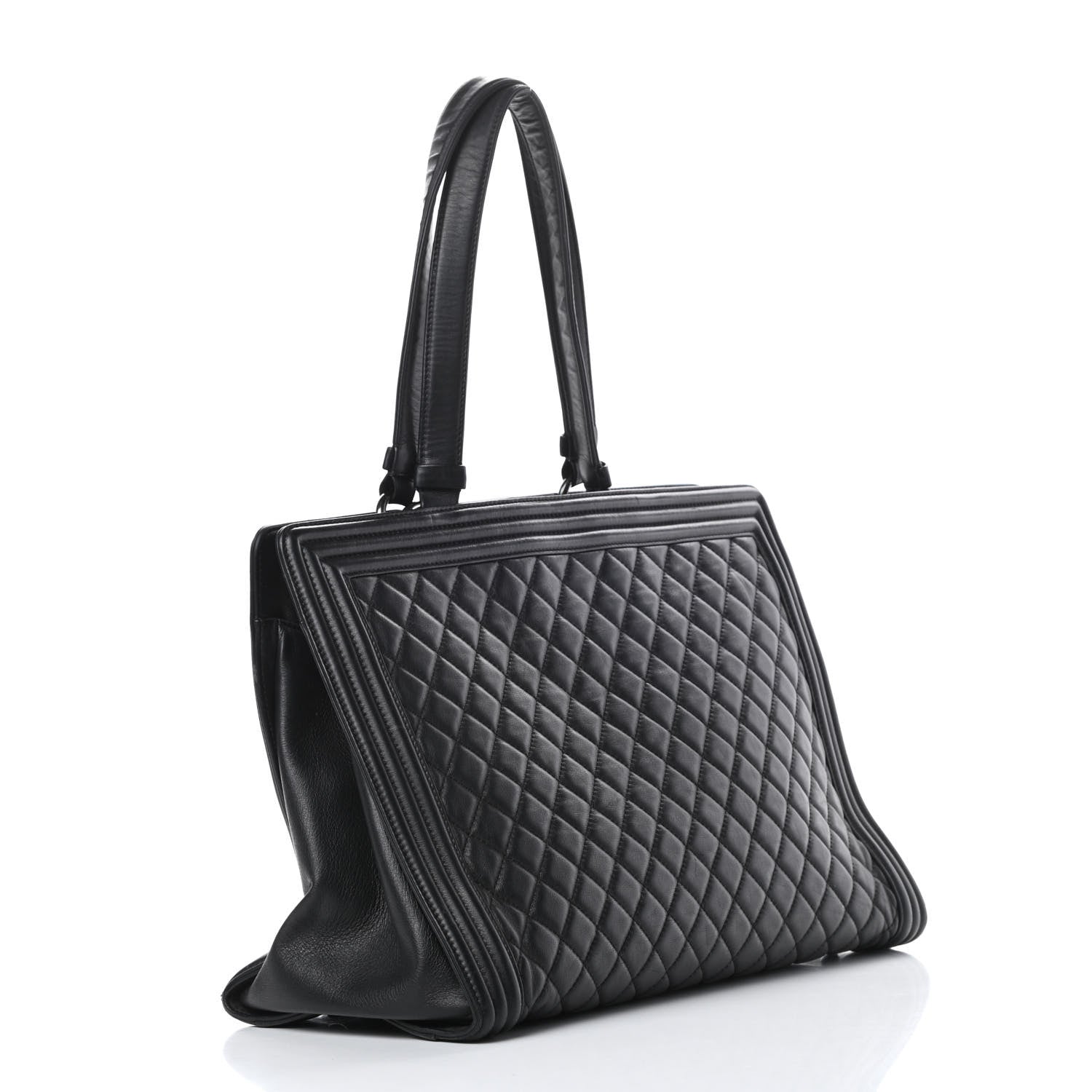 Chanel Lambskin Quilted Boy Shopping Tote Black 3 of 22