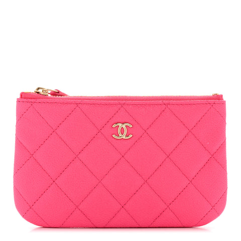 Caviar Quilted Small Cosmetic Case Fuchsia