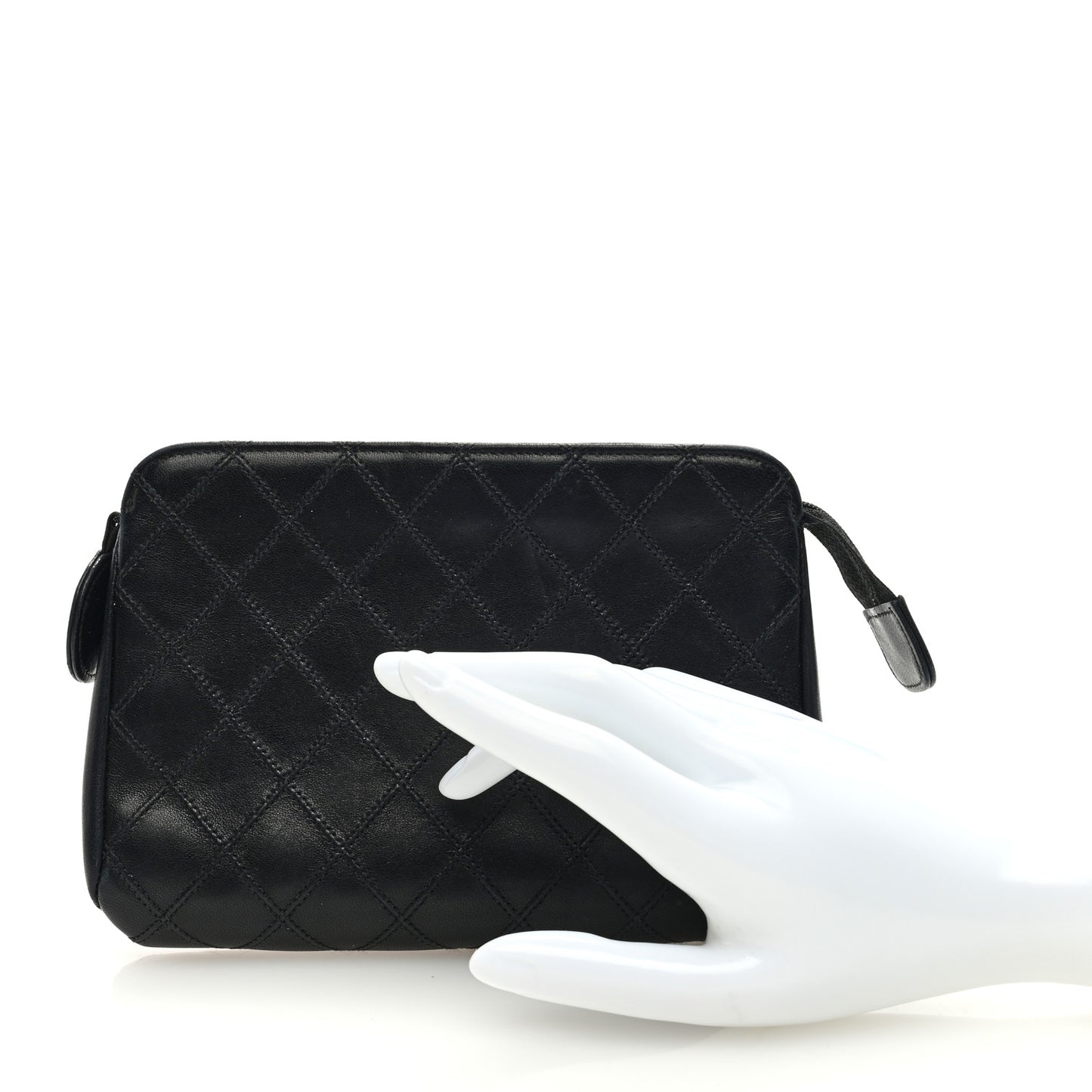 Calfskin Diamond Stitch Small Cosmetic Case Black