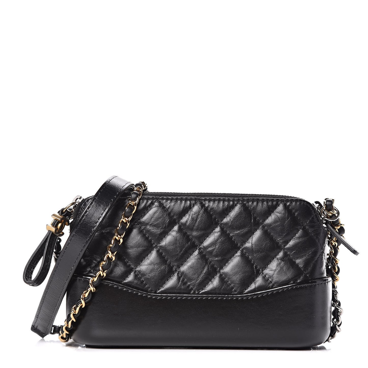 Aged Calfskin Quilted Small Gabrielle Clutch With Chain Black
