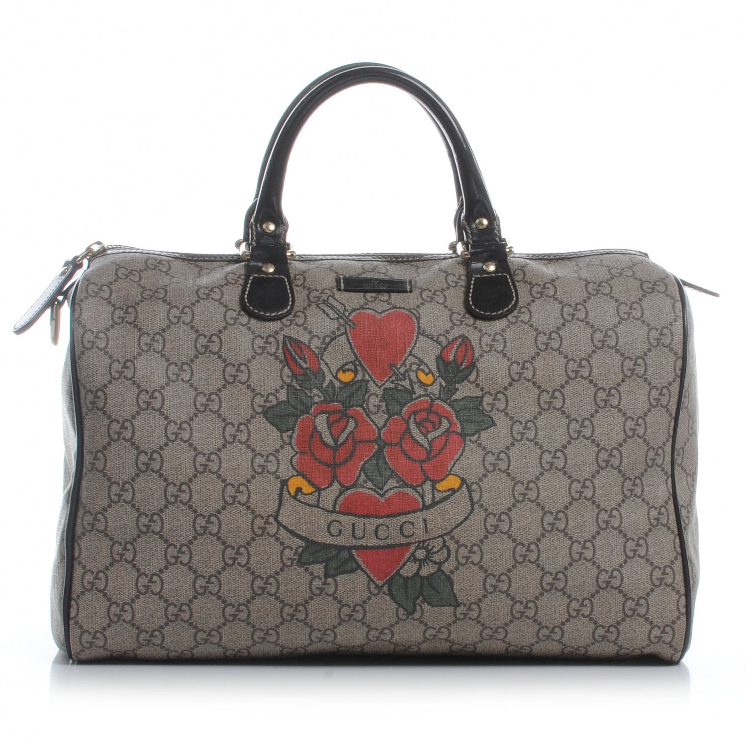 Gucci GG Plus Monogram Tattoo Heart Medium Joy Boston Dark Brown 1 of 8