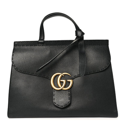 Gucci Calfskin Medium GG Marmont Top Handle Bag Black 1 of 11