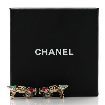 Chanel Enamel I Heart CC Earrings Gold 6 of 6