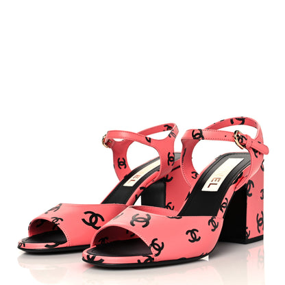 Chanel Lambskin Printed CC Sandals 39 Pink Black 3 of 9