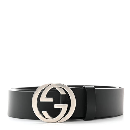 Gucci Selleria Calfskin Nickel Interlocking G 37mm Belt 95 38 Black 1 of 6