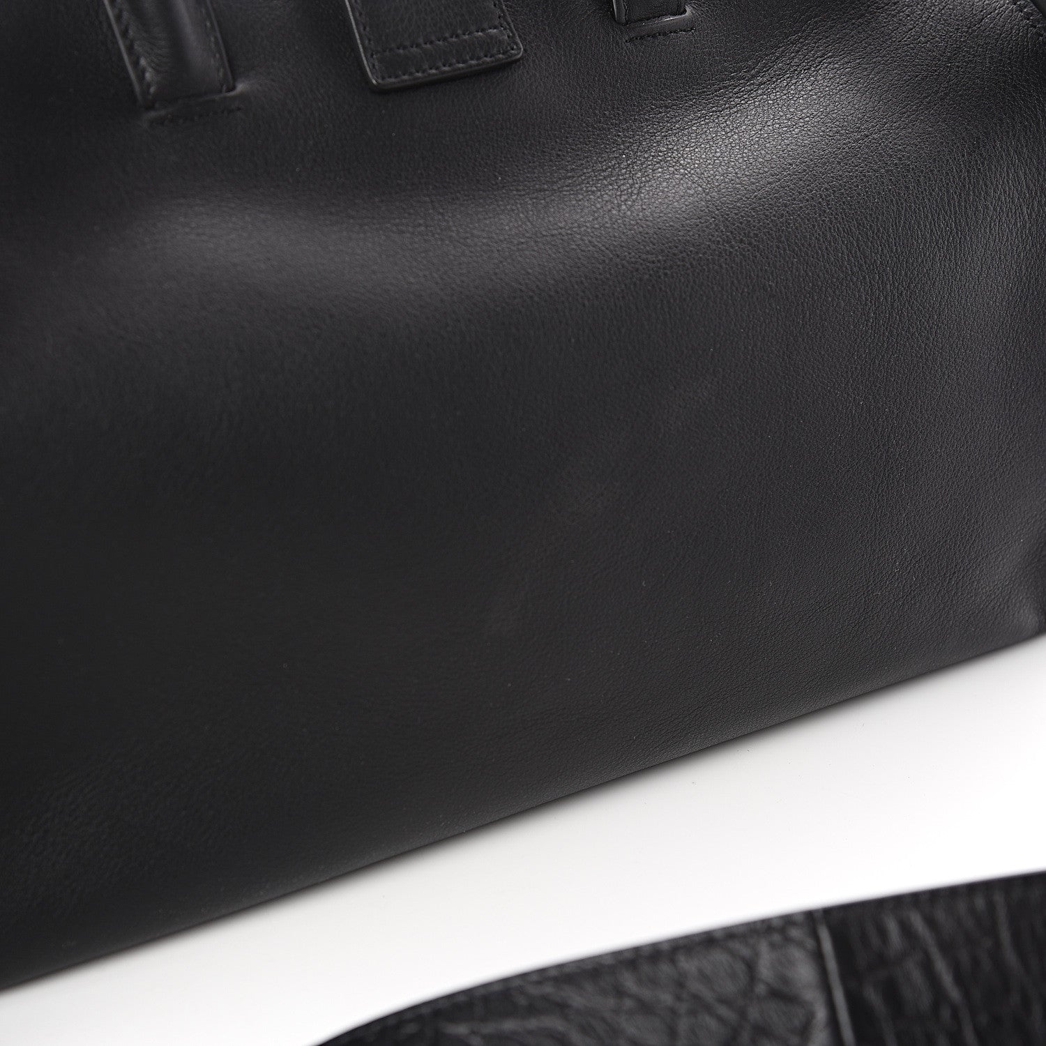 Saint Laurent Smooth Calfskin Crocodile Embossed Small Monogram Downtown Cabas Black 8 of 9