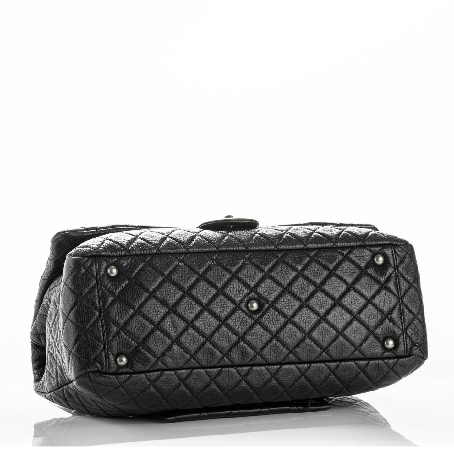 Calfskin Quilted XXL Travel Flap Bag Black