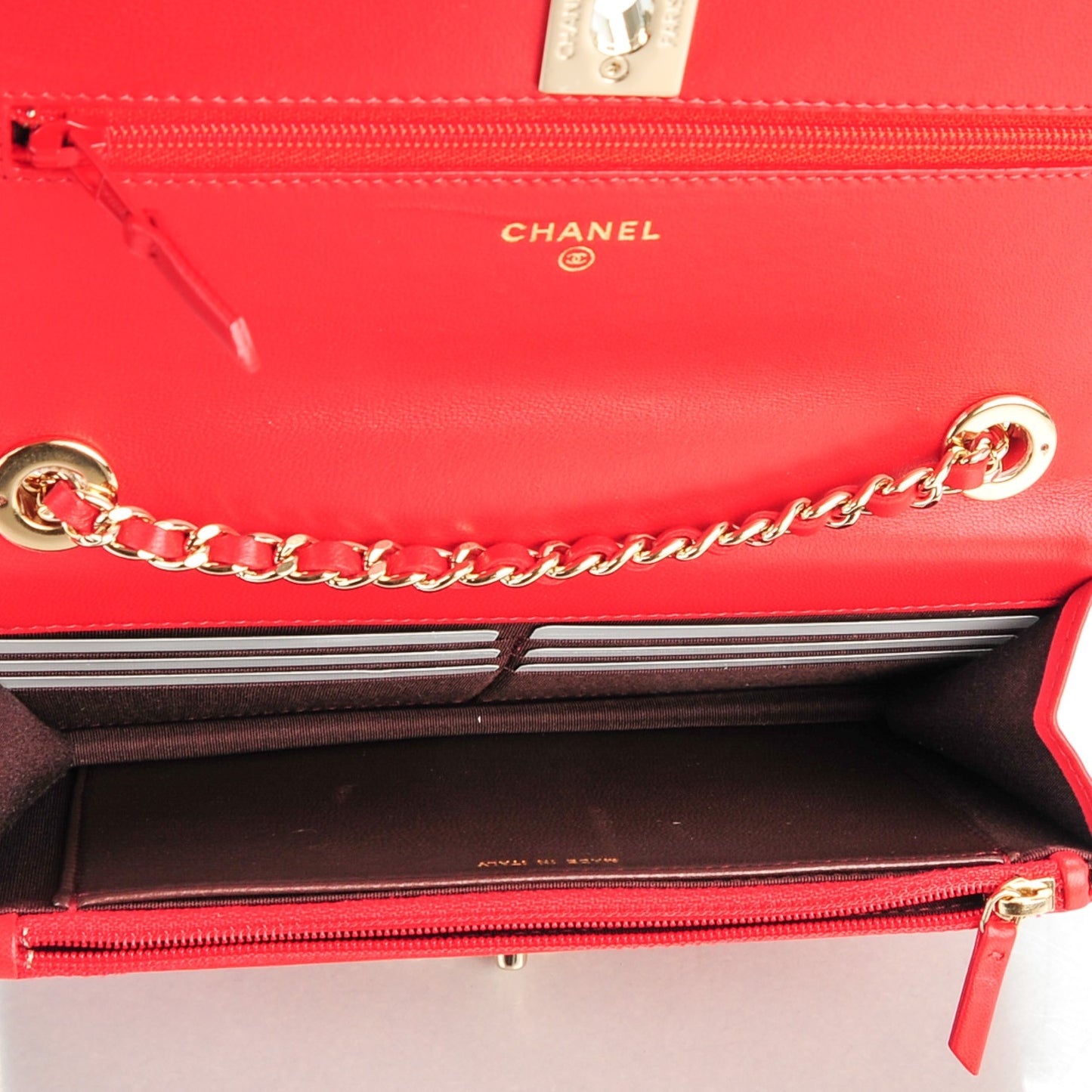 Lambskin Quilted Trendy CC Wallet On Chain WOC Red