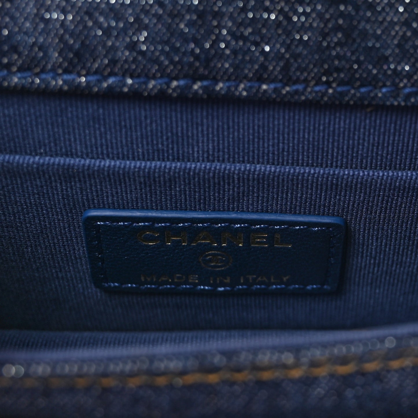 Denim Quilted Double You Card Holder On Chain Blue