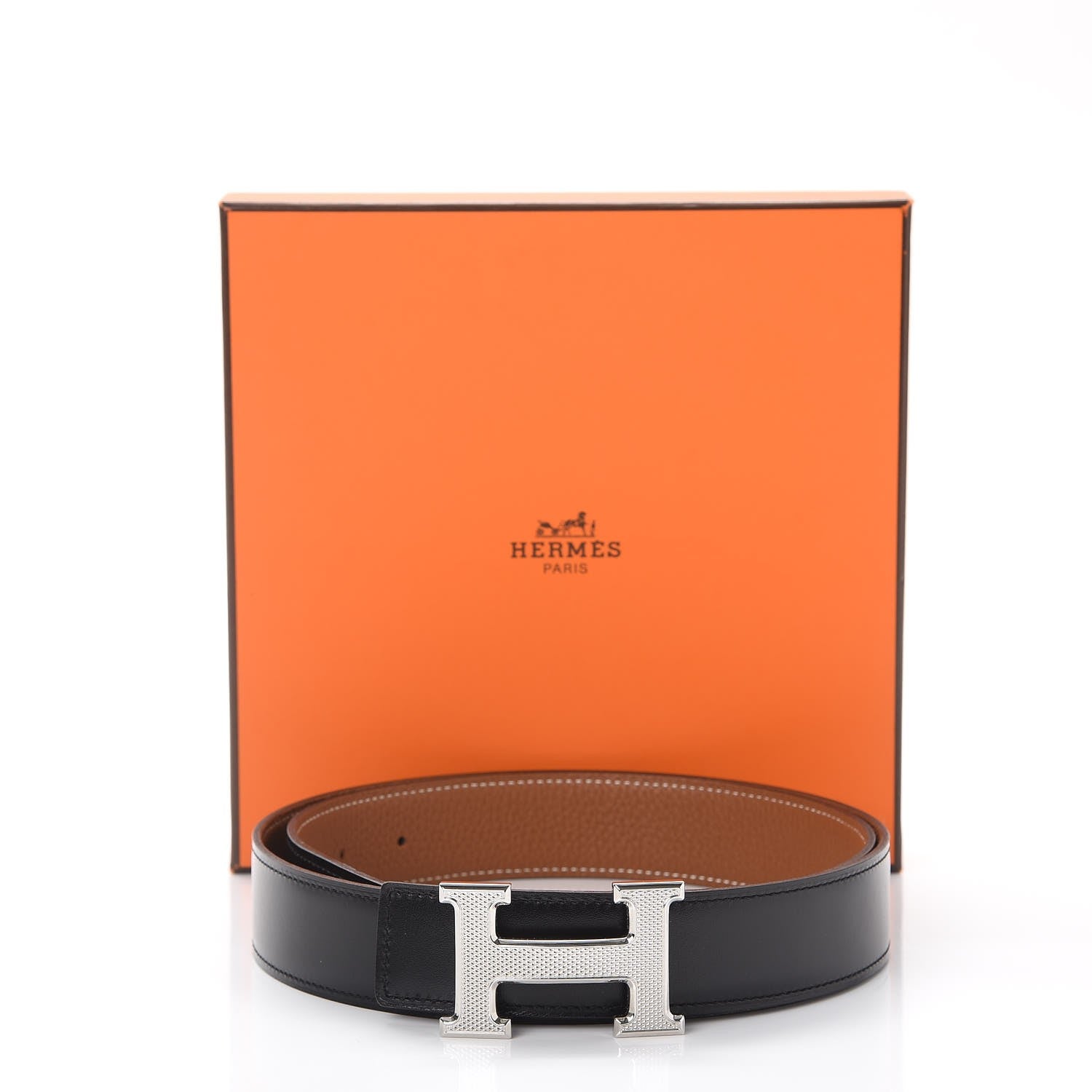 Hermes Box Togo 32mm Guilloche H Belt 90 Black Gold 9 of 9