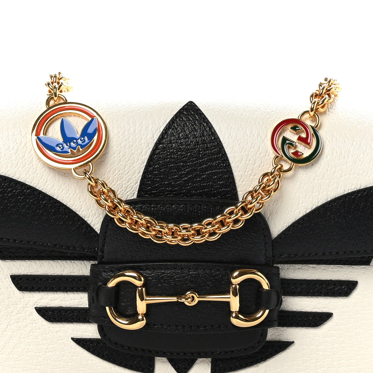 X ADIDAS Textured Dollar Calfskin Web Trefoil Mini Horsebit 1955 Shoulder Bag Off White Black