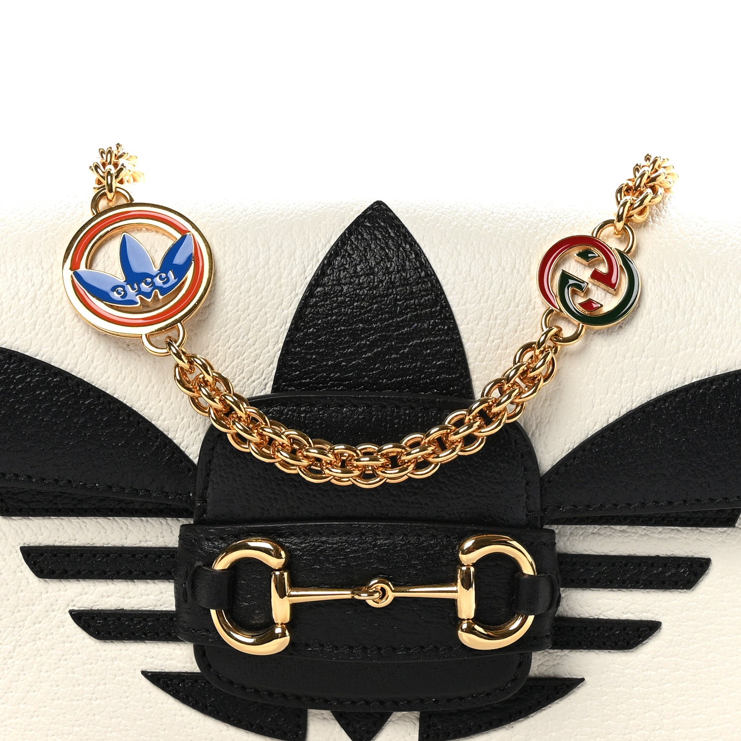 Gucci X ADIDAS Textured Dollar Calfskin Web Trefoil Mini Horsebit 1955 Shoulder Bag Off White Black 8 of 10