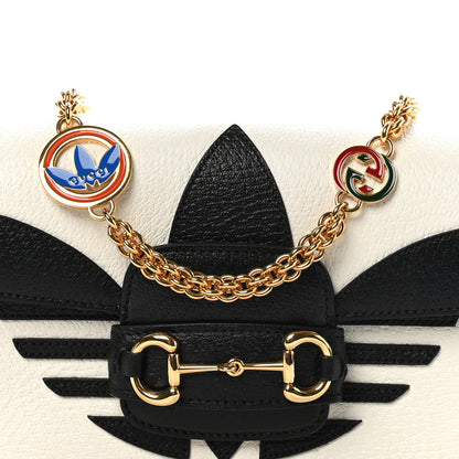 Gucci X ADIDAS Textured Dollar Calfskin Web Trefoil Mini Horsebit 1955 Shoulder Bag Off White Black 8 of 10