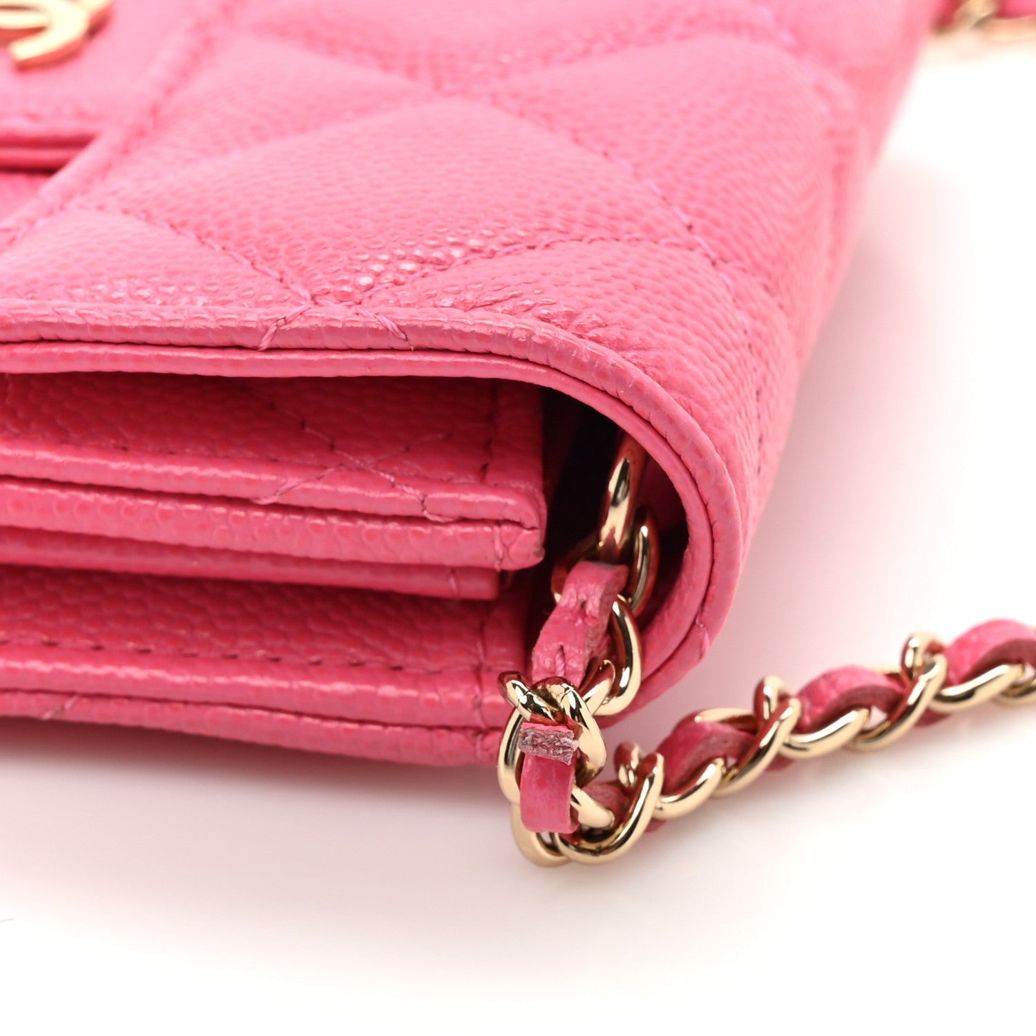 Chanel Caviar Quilted Flap Card Holder On Chain Pink 12 of 14