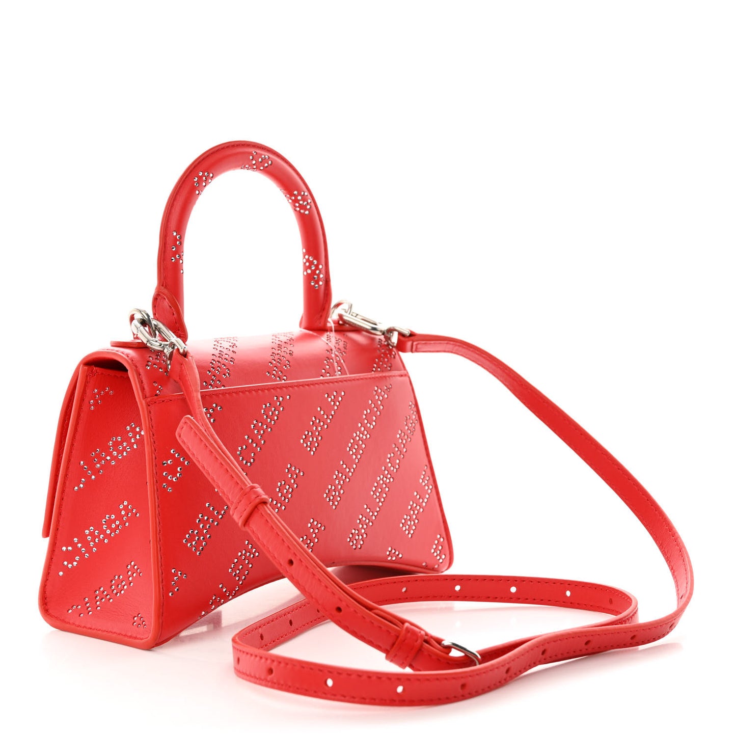 Smooth Calfskin Crystal Diagonal Allover Logo Hourglass Top Handle Bag XS Flame