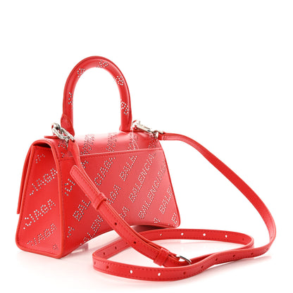 Balenciaga Smooth Calfskin Crystal Diagonal Allover Logo Hourglass Top Handle Bag XS Flame 3 of 12
