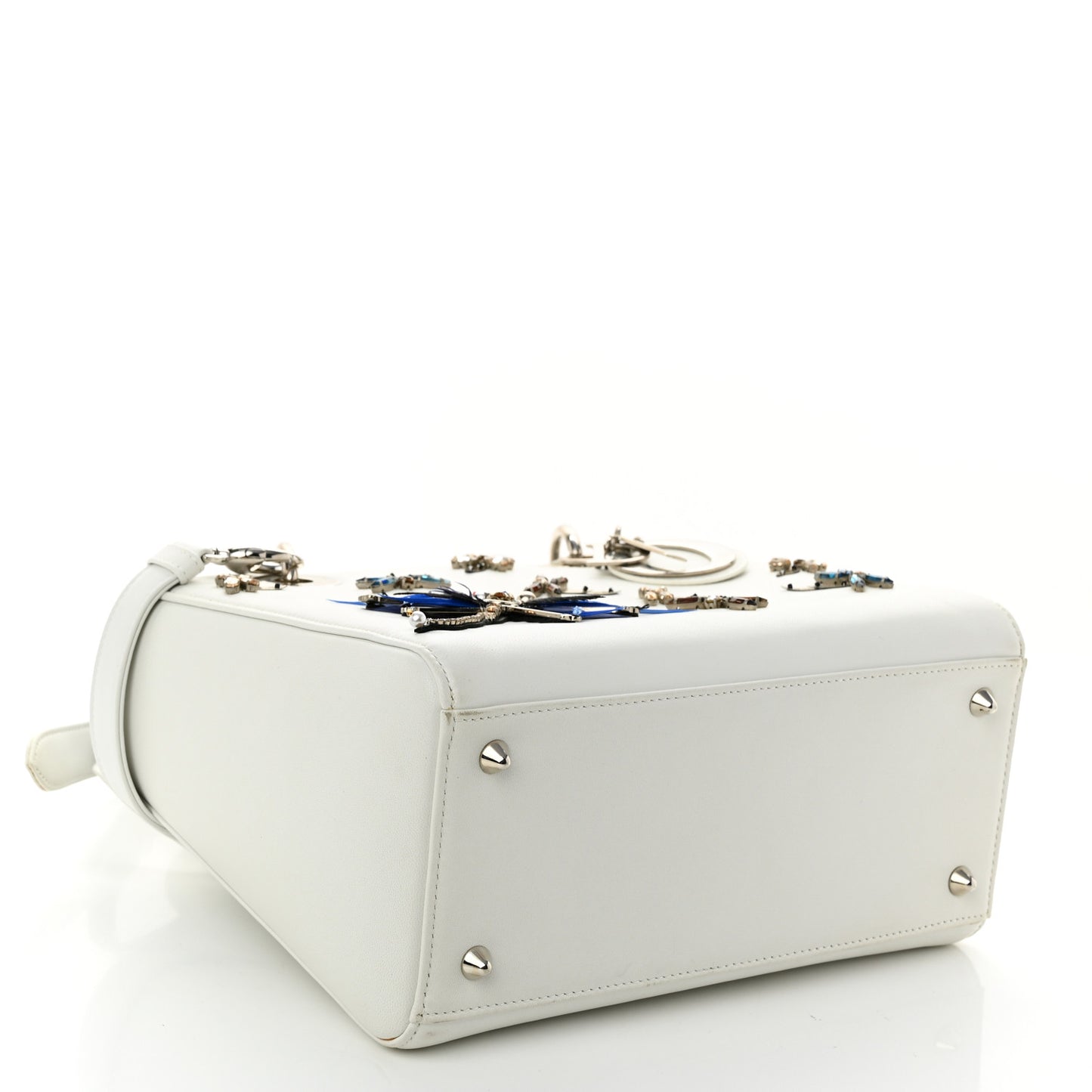 Smooth Calfskin Embellished Dragonfly Medium Lady Dior White Multicolor