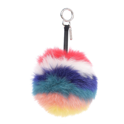 Fendi Fox Fur Shiny Nappa Rainbow Pom Pom Bag Charm Rosso Multicolor Black 1 of 3
