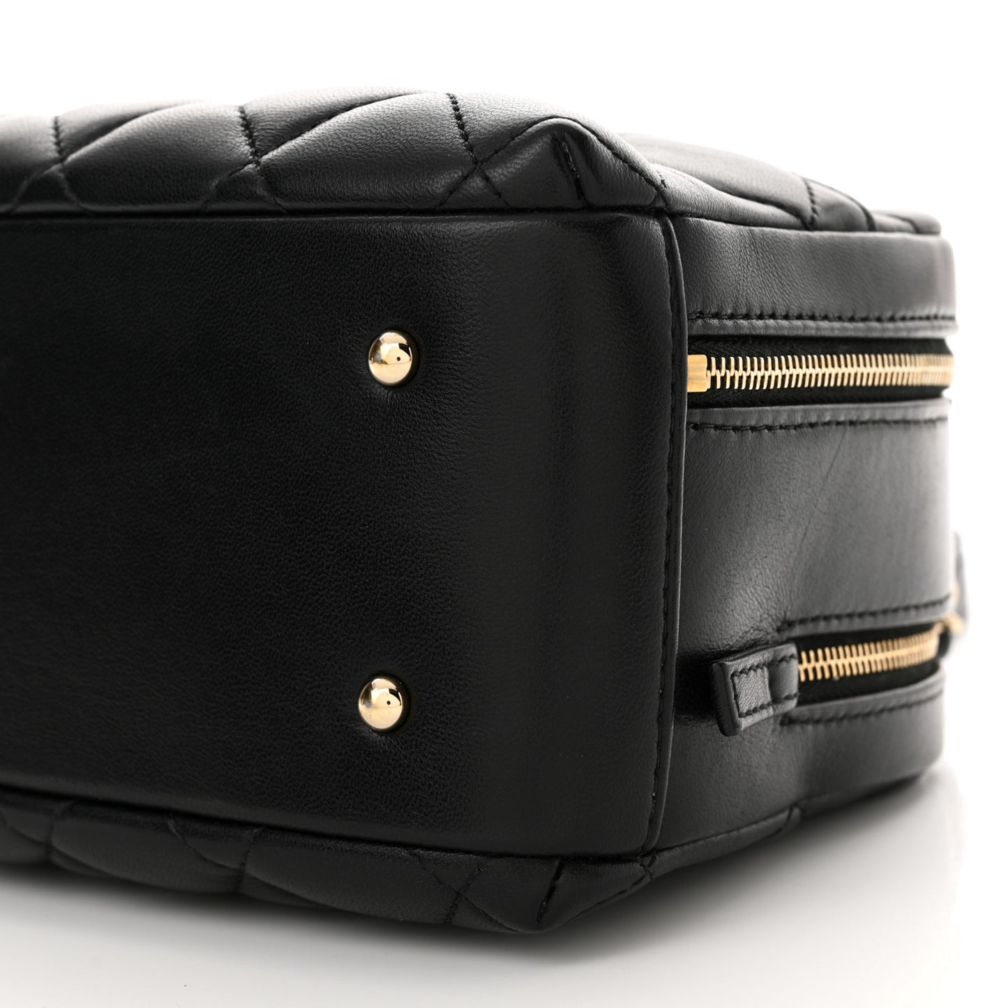 Lambskin Quilted Small Trendy CC Bowling Bag Black