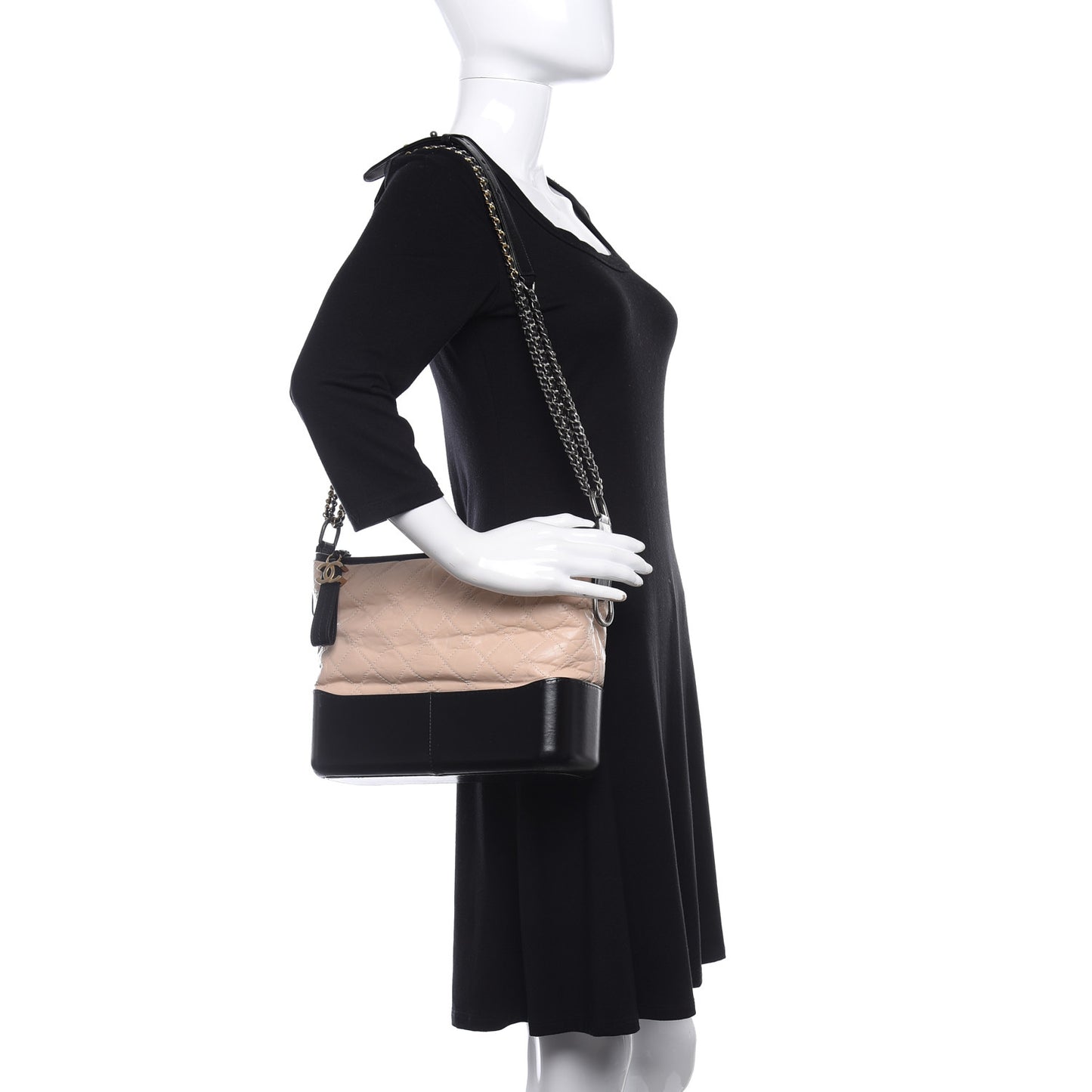 Aged Calfskin Quilted Medium Gabrielle Hobo Beige Black