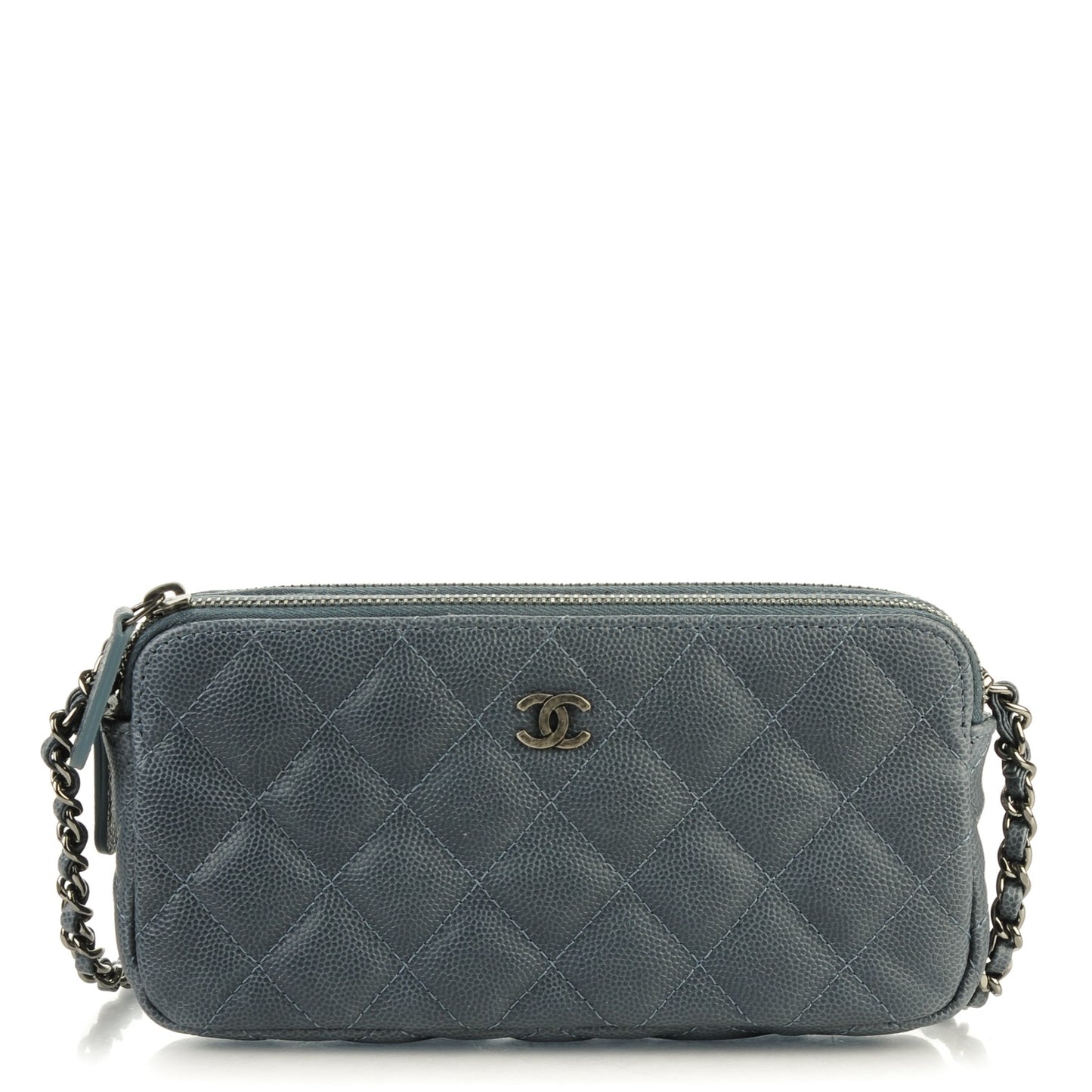 Caviar Quilted Small Clutch With Chain Grey