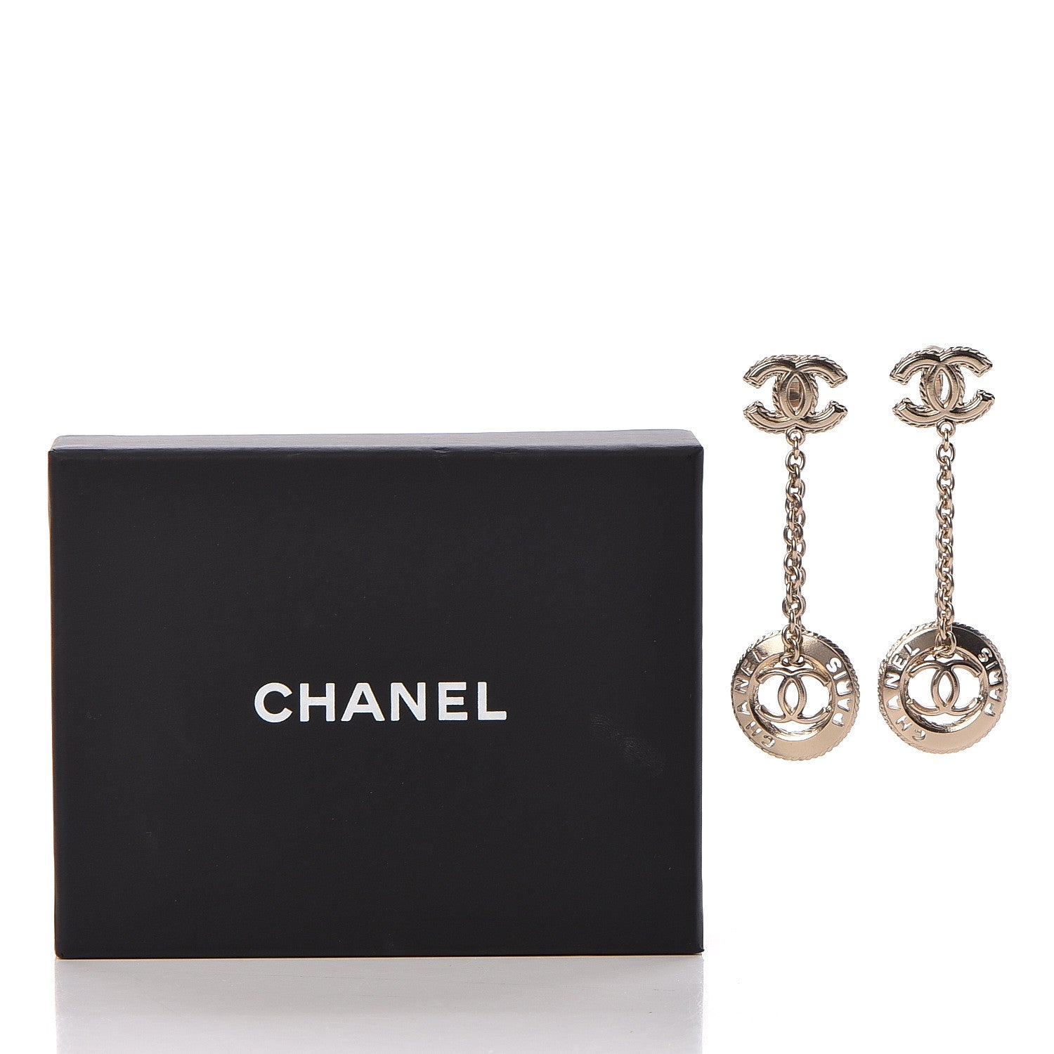 Chanel Medallion CC Drop Earrings Light Gold 5 of 5