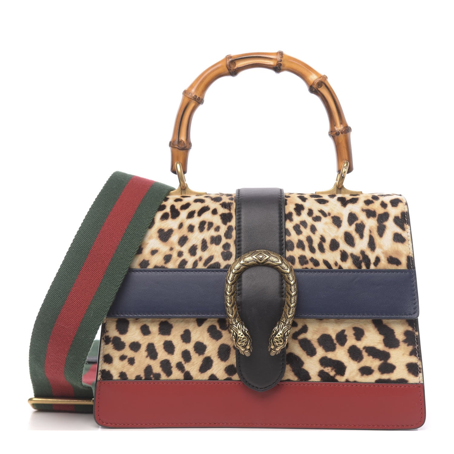 Gucci Calf Hair Calfskin Bamboo Web Leopard Print Medium Dionysus Top Handle Bag Natural Blue Agata Hibiscus Red 1 of 12