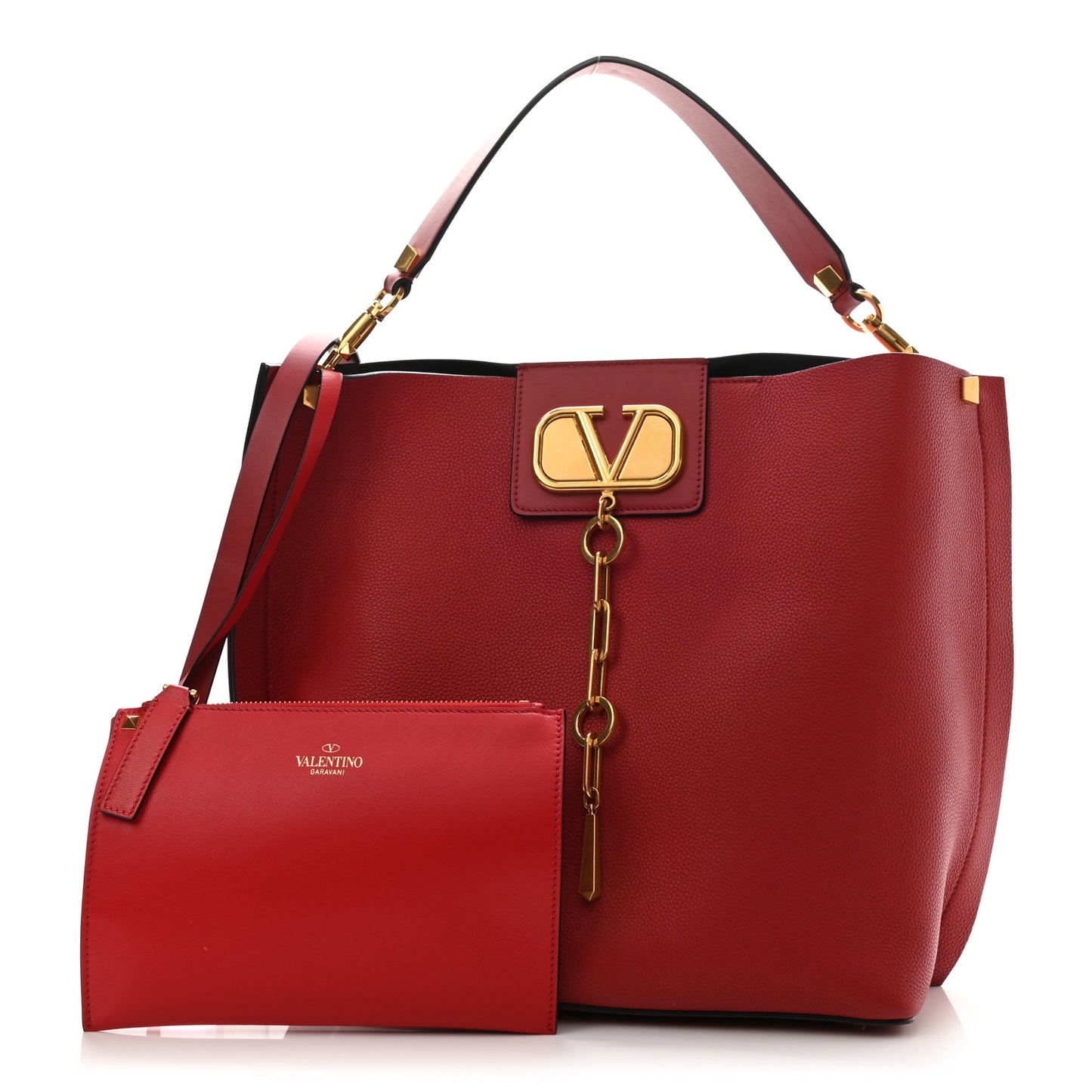 Grainy Calfskin VLogo Escape Hobo Bag Rosso Valentino