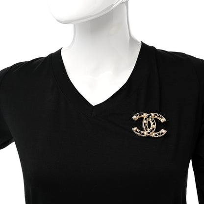Chanel Pearl Crystal CC Brooch Black Gold 2 of 6
