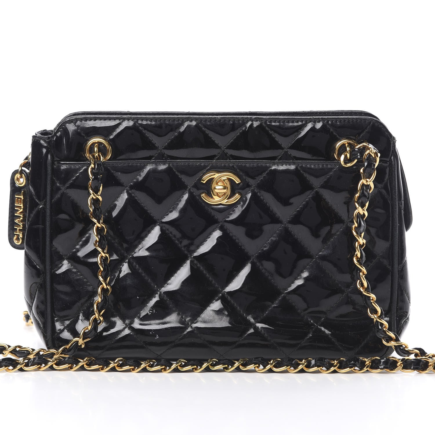 Chanel Patent Quilted Camera Case Black 9 of 16