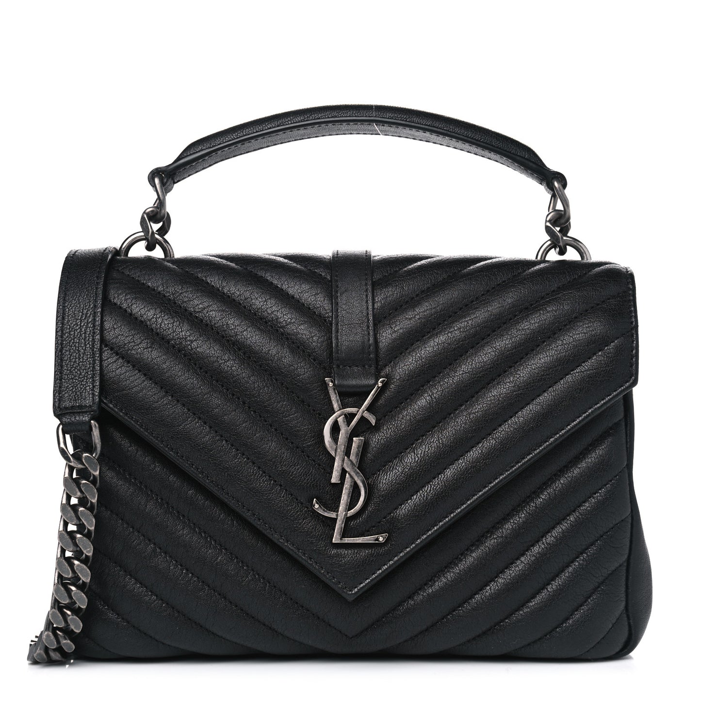 Sheepskin Matelasse Chevron Monogram Medium College Bag Black