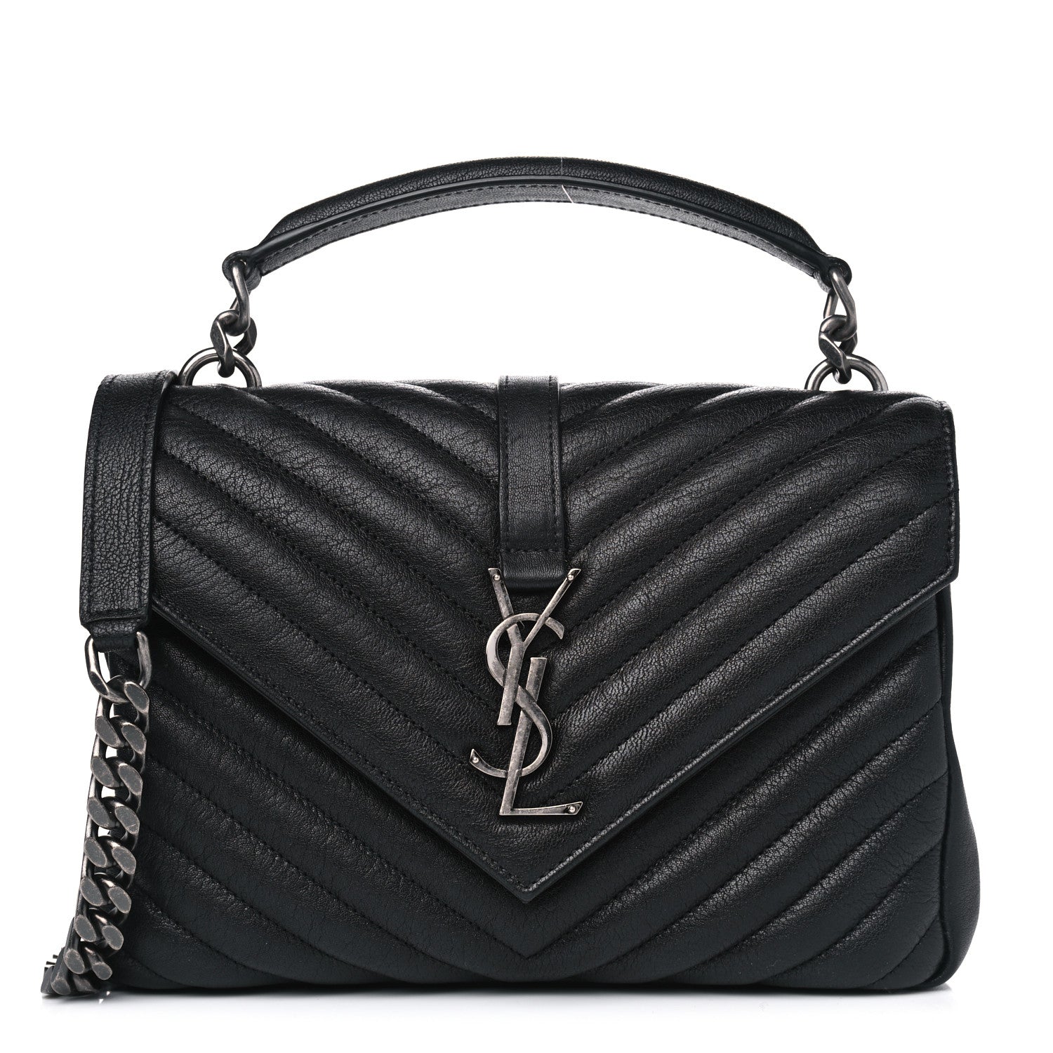 Saint Laurent Sheepskin Matelasse Chevron Monogram Medium College Bag Black 1 of 8