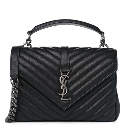 Saint Laurent Sheepskin Matelasse Chevron Monogram Medium College Bag Black 1 of 8