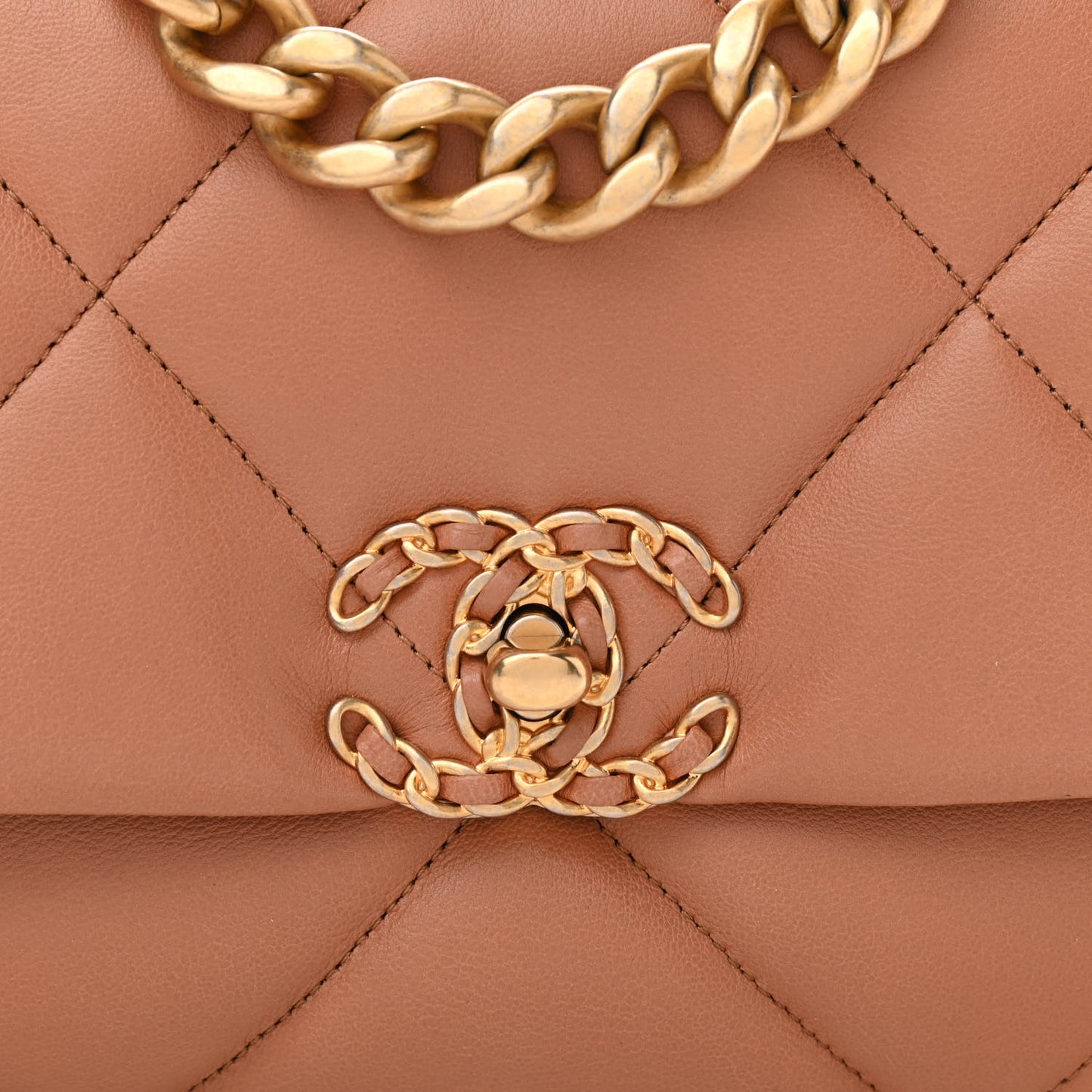 Lambskin Quilted Medium Chanel 19 Flap Light Brown