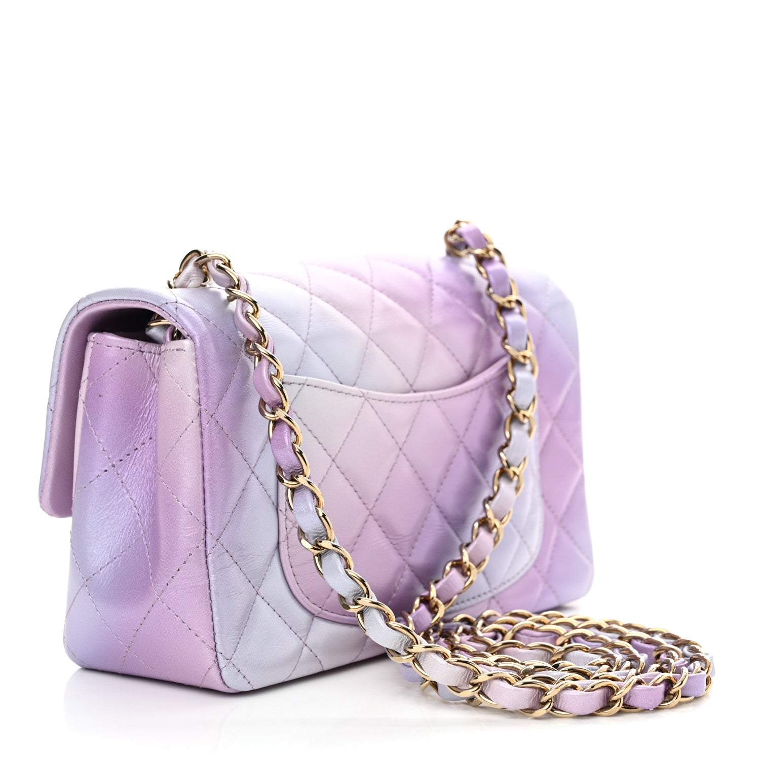 Chanel Lambskin Quilted Tie Dye Ombre Mini Rectangular Flap Purple Blue Pink 3 of 10