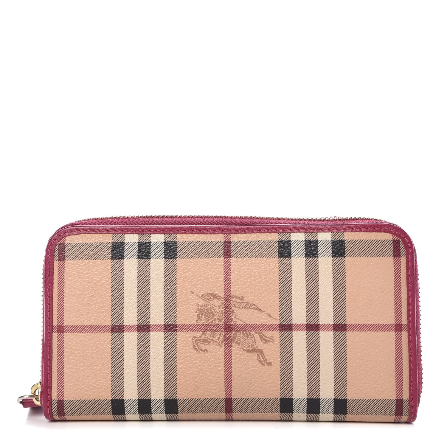 Burberry Haymarket Check Large Ziggy Zip Around Wallet Bright Rhubarb Pink 1 of 9