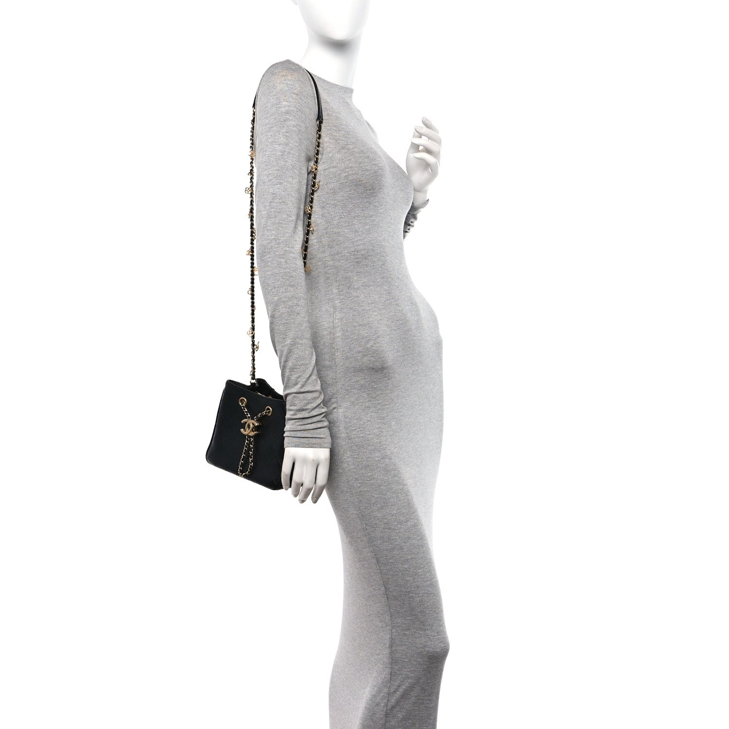 Chanel Calfskin Stitched Small Egyptian Amulet Drawstring Bag Black 2 of 10