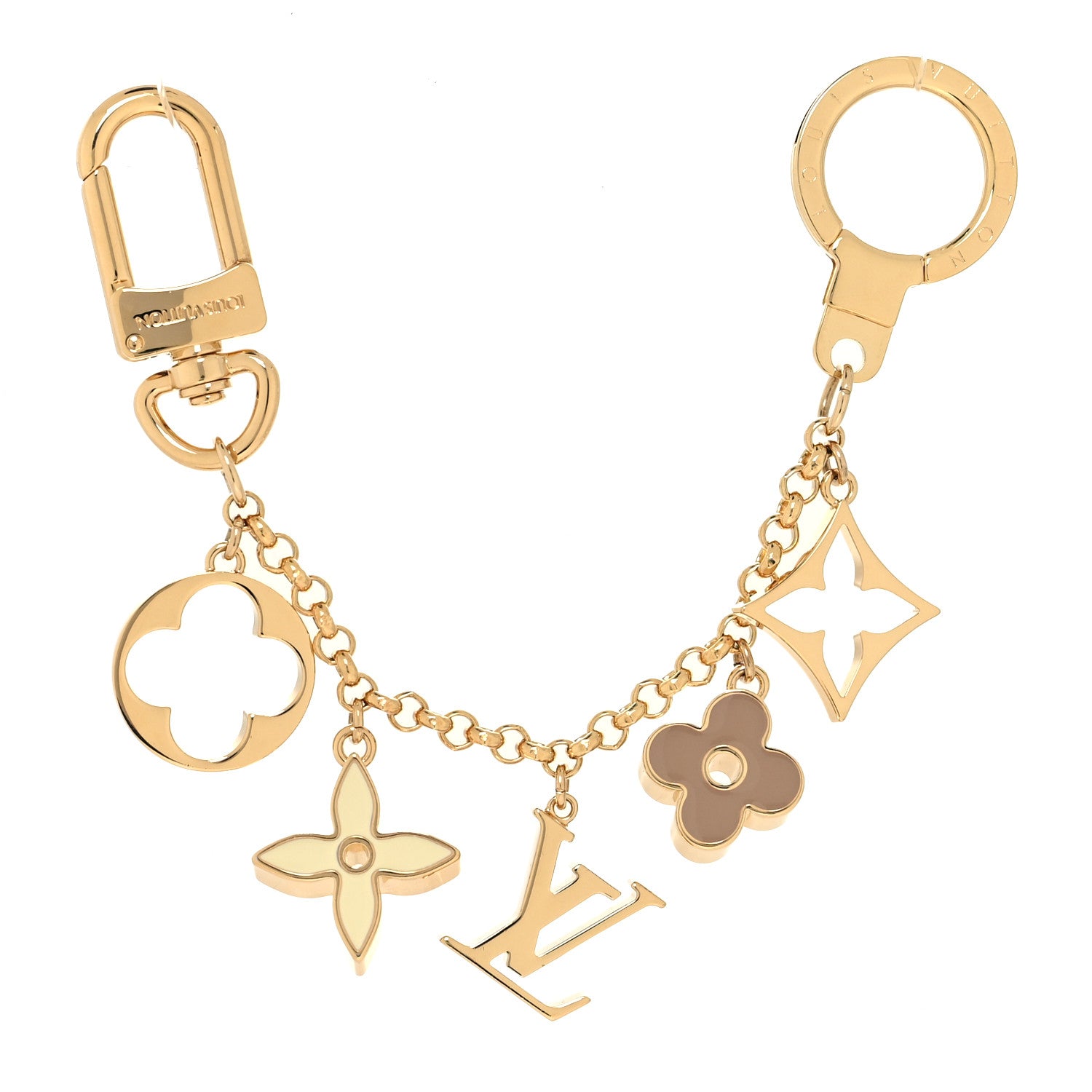 Louis Vuitton Brass Enamel Fleur De Monogram Bag Charm Chain Gold 1 of 4