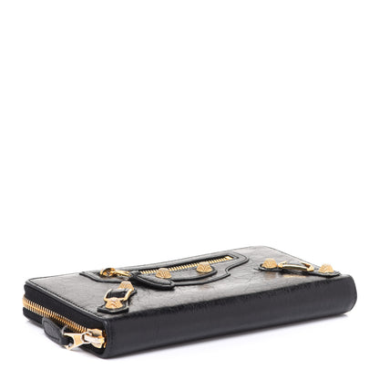 Balenciaga Agneau Giant 12 Gold Hardware Continental Zip Around Wallet Black 4 of 8