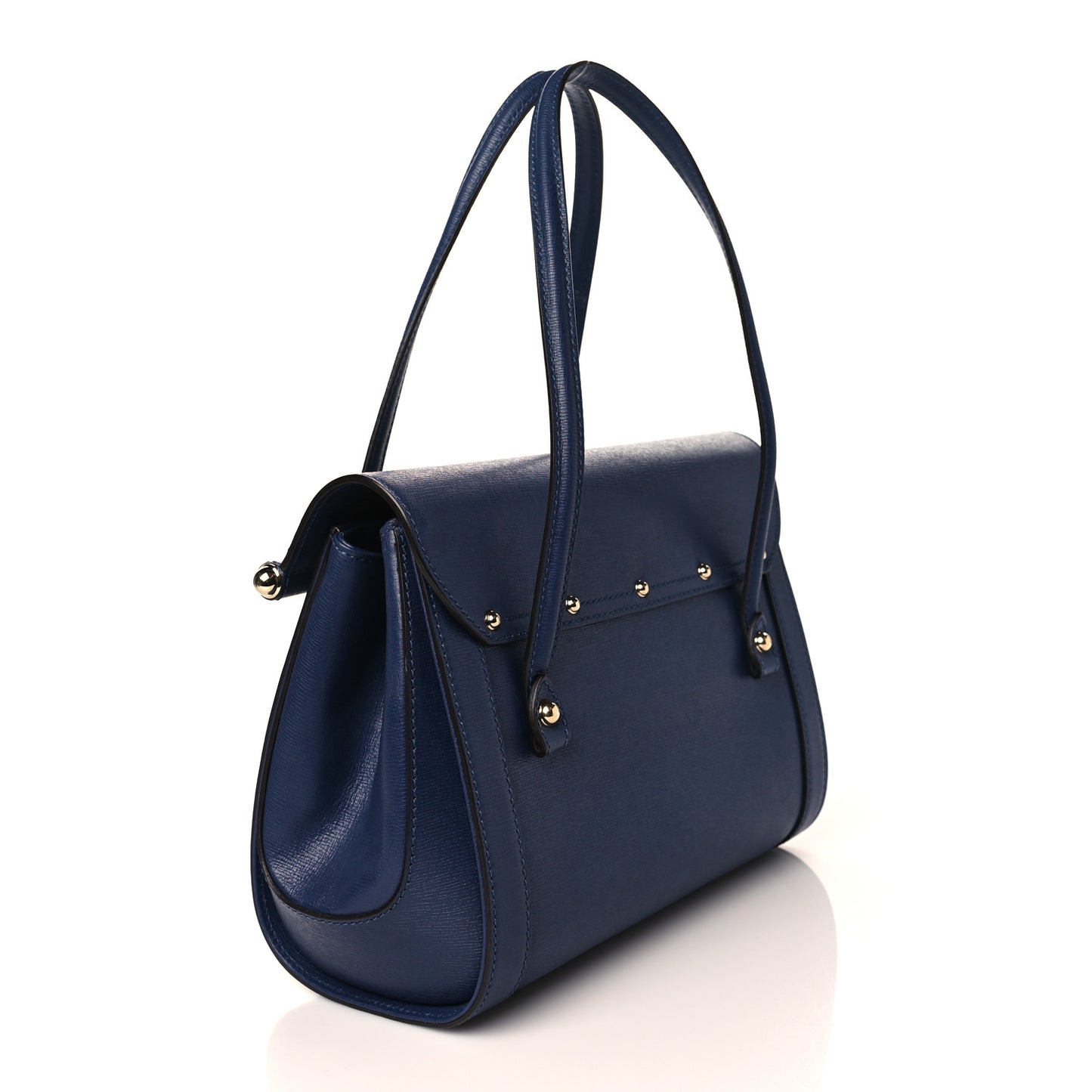 Calfskin Bamboo Bullet Top Handle Bag Uniform Blue