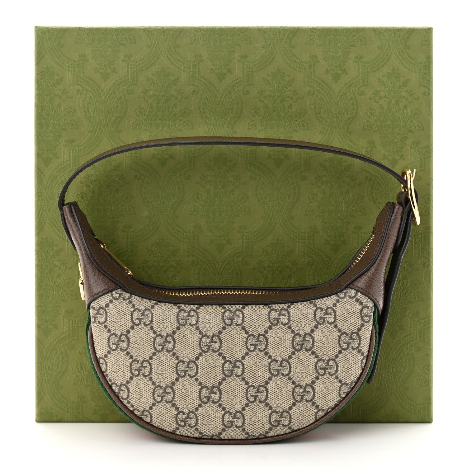 Gucci GG Supreme Monogram Textured Calfskin Web Mini Ophidia Half Moon Hobo Beige Ebony New Acero 11 of 11