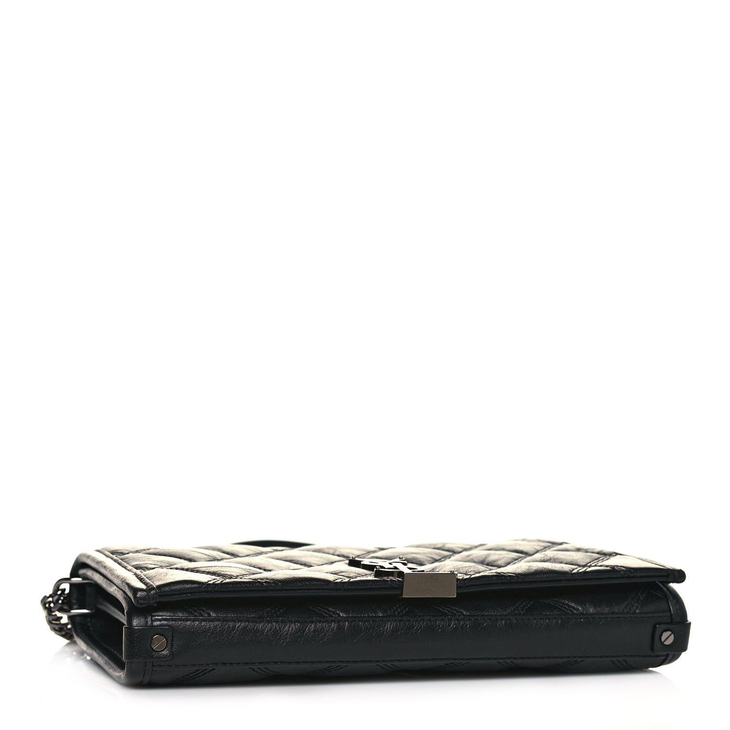 Saint Laurent Lambskin Diamond Quilted Becky Chain Wallet Black 4 of 13