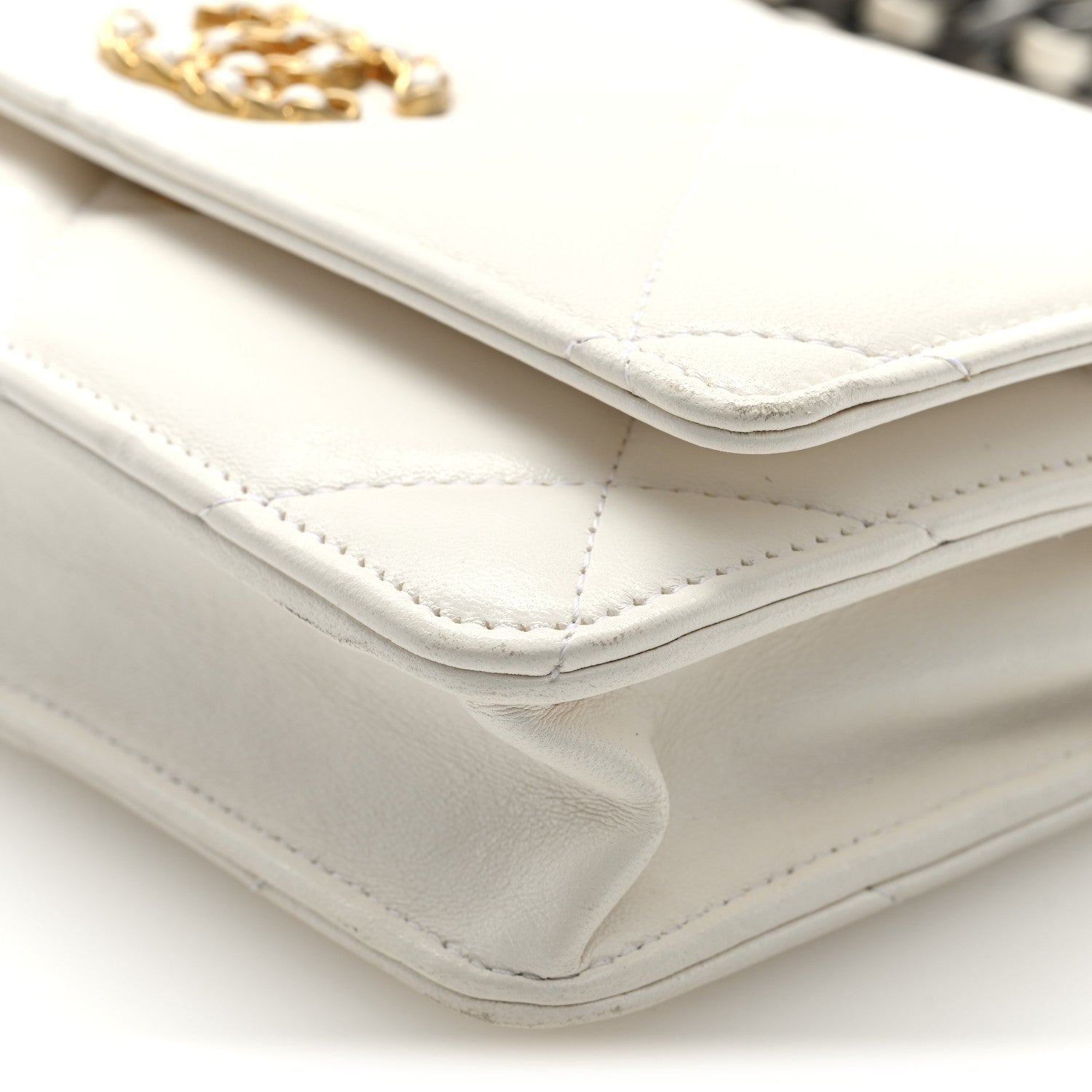 Chanel Goatskin Quilted Chanel 19 Wallet On Chain WOC White 10 of 10