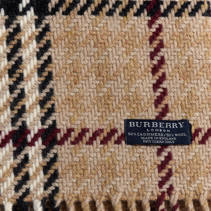 Burberry Cashmere Wool Houndstooth Check Fringe Scarf Archive Beige 3 of 3
