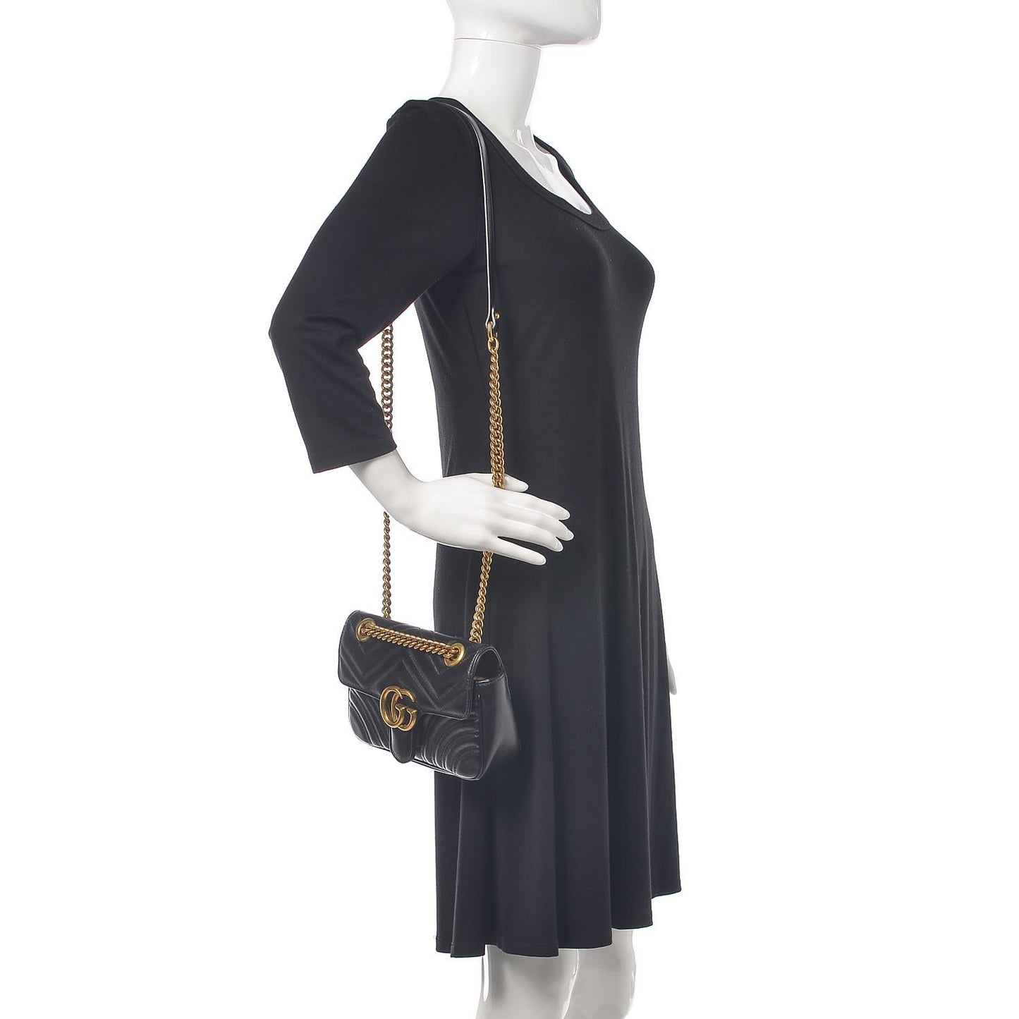 Calfskin Matelasse Mini GG Marmont Shoulder Bag Black