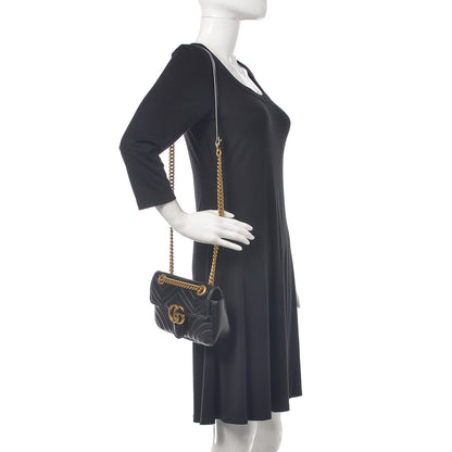 Gucci Calfskin Matelasse Mini GG Marmont Shoulder Bag Black 2 of 11