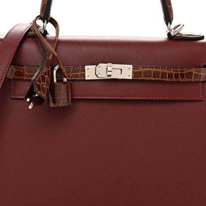 Hermes Madame Calfskin Shiny Niloticus Crocodile Kelly Sellier Touch 25 Rouge H Terre 8 of 14