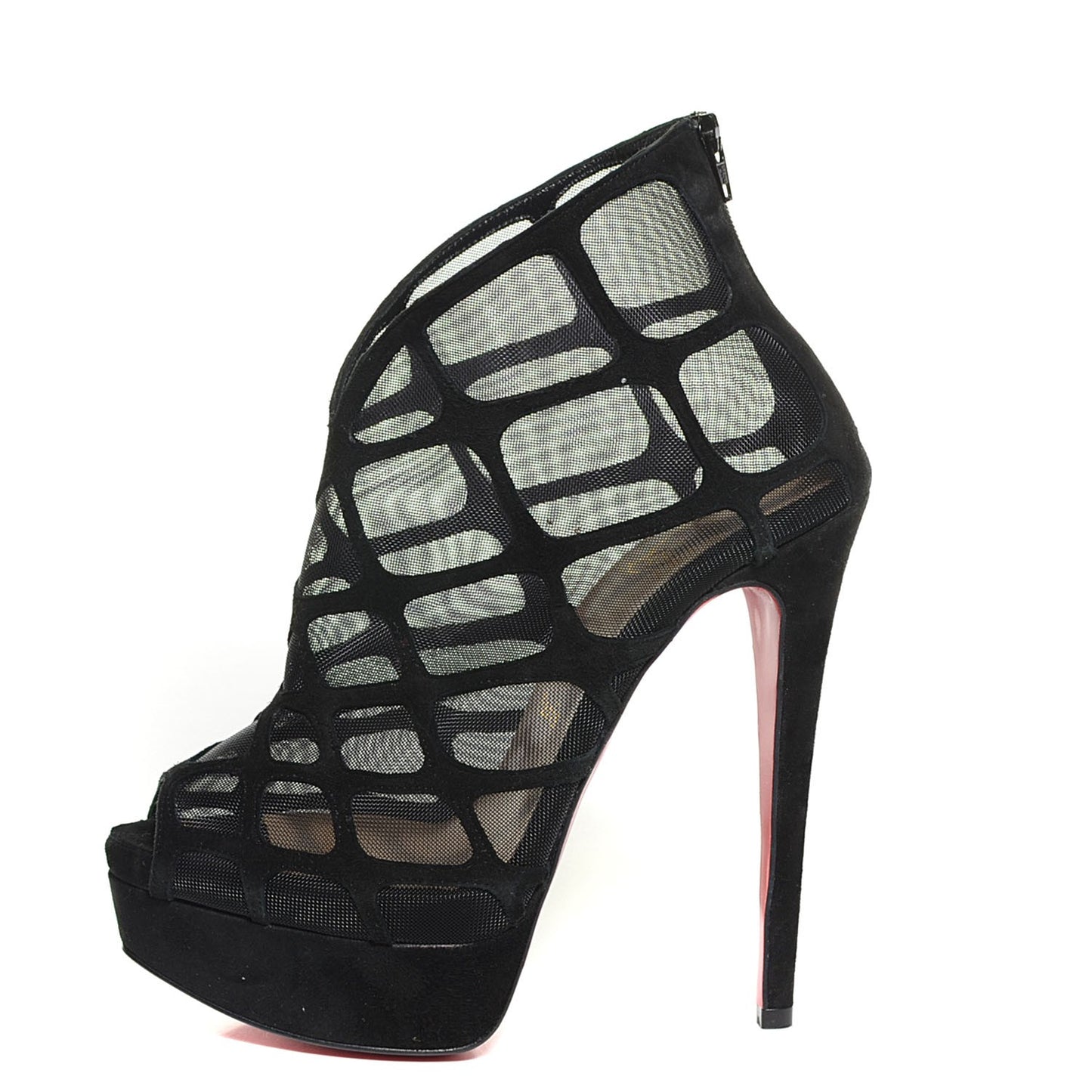 Suede Mesh Altarakna 150 Peep Toe Platform Booties 34 Black